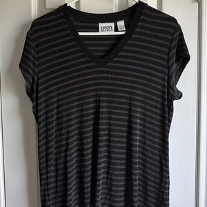 Chico's Design Size 2 V-Neck Black Stripe Shirt Slinky Short Sleeve